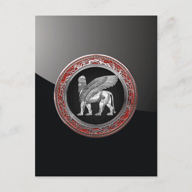 [100] Assyrian Winged Lion - Silver Lamassu Postcard (Front)