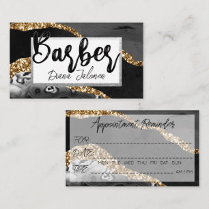 100 Barber Appointment Reminder Black Gold Marble Business Card