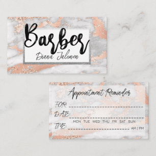 100 Barber Appointment Reminder Pink Marble Business Card