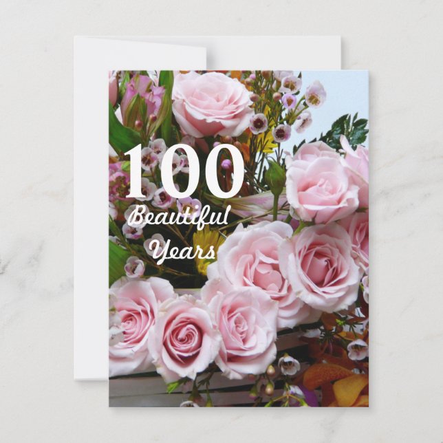 100 Beautiful Years!-Birthday Party/Pink Roses Invitation (Front)