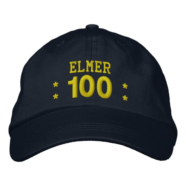 100 Birthday Custom Name NAVY and YELLOW V01F5 Embroidered Hat (Front)