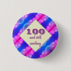 100 Birthday Vivid Blue Pink Milestone Celebration 1 Inch Round Button