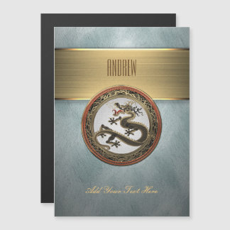 [100] Black and Gold Sacred Eastern Dragon Magnetic Invitation