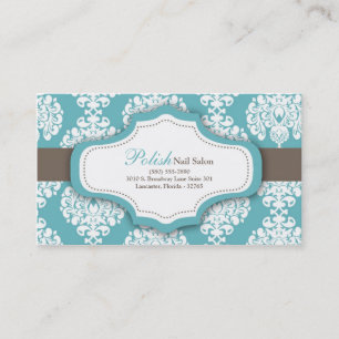 100 Blue Damask Nail Technician Business Card