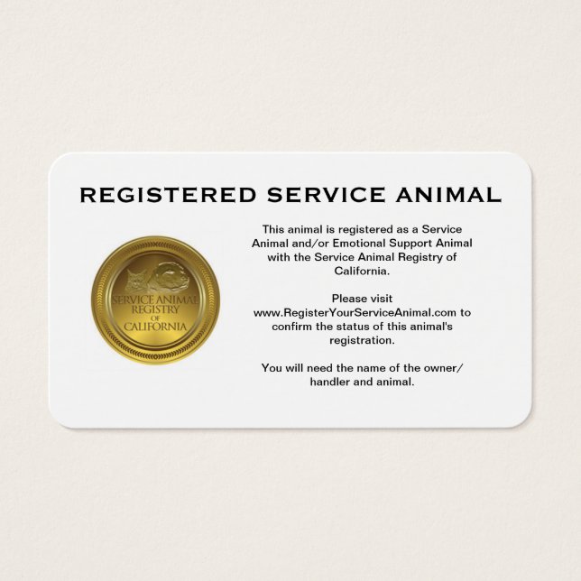 100 Cartes de visite d'animaux de service enregist (Devant)