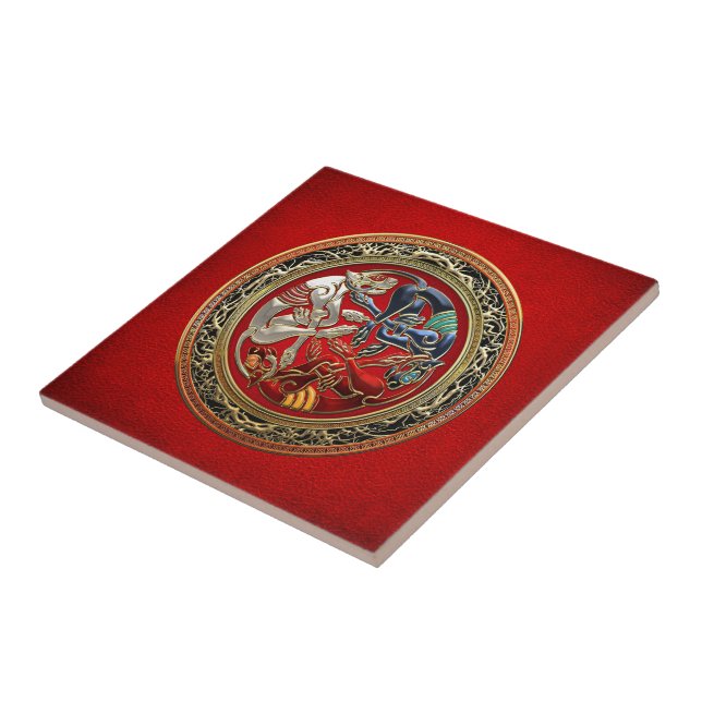 [100] Celtic Treasures - Three Dogs on Gold Tile (Side)
