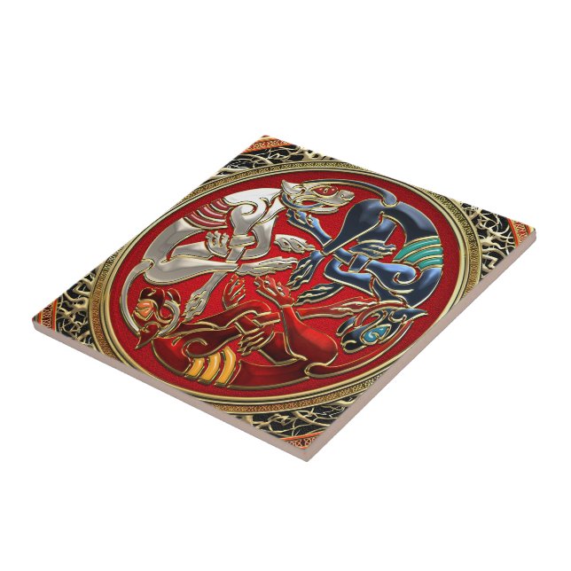 [100] Celtic Treasures - Three Dogs on Gold Tile (Side)