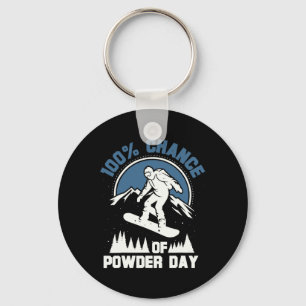 100% Chance Of Powder Day Funny Snowboarding Keychain