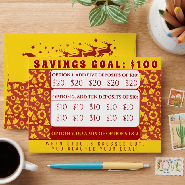 $100 Christmas Savings Goal Money Envelope (Desk)