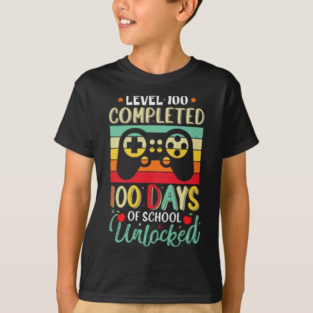 100 Completed Gamer Boys 100 Days Of School Unlock T-Shirt (Front)