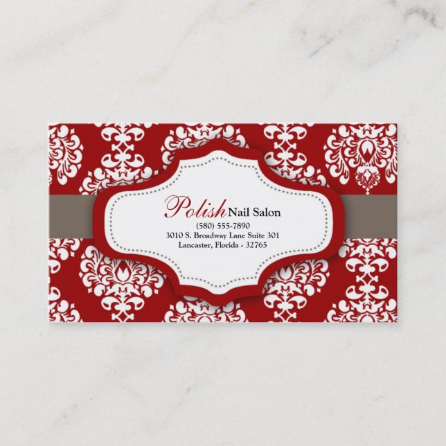 100 Crimes Rouge Damask Nail Technicien Carte de v (Devant)
