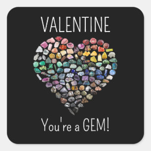100+ Crystals Gems Minerals Valentines Day Heart Square Sticker