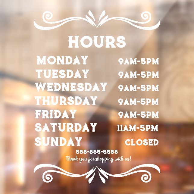 100% Customizable Store Hours Window Cling (Sheet 2)