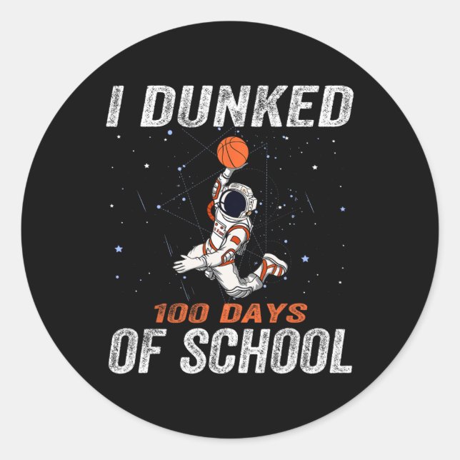 100 Day Of School Sketll Astronaut Spaceman Astron Classic Round Sticker (Front)