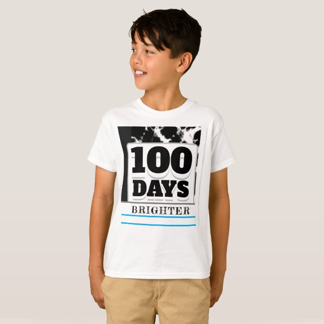 100 Days Brighter 100th Day School Black White T-Shirt (Front Full)