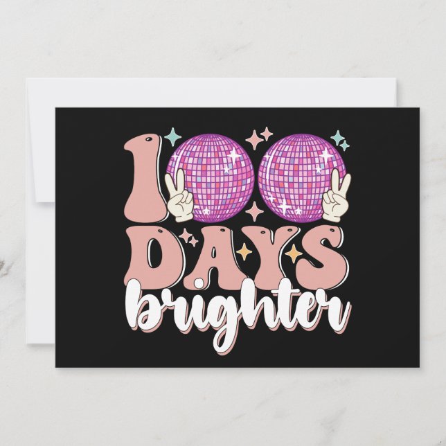 100 Days Brighter Disco Ball 100th Day Of School Invitation (Front)