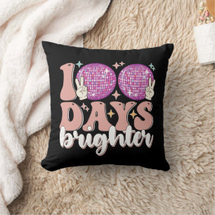 100 Days Brighter Disco Ball 100th Day Of School Throw Pillow