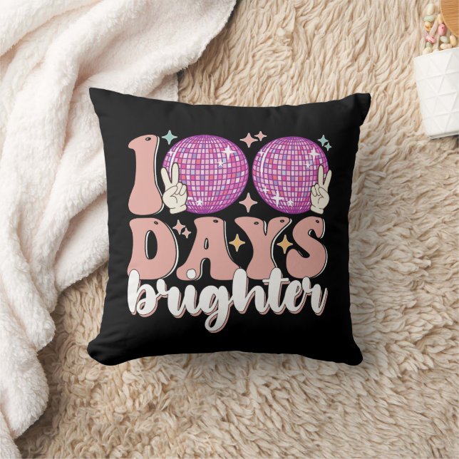 100 Days Brighter Disco Ball 100th Day Of School Throw Pillow (Blanket)