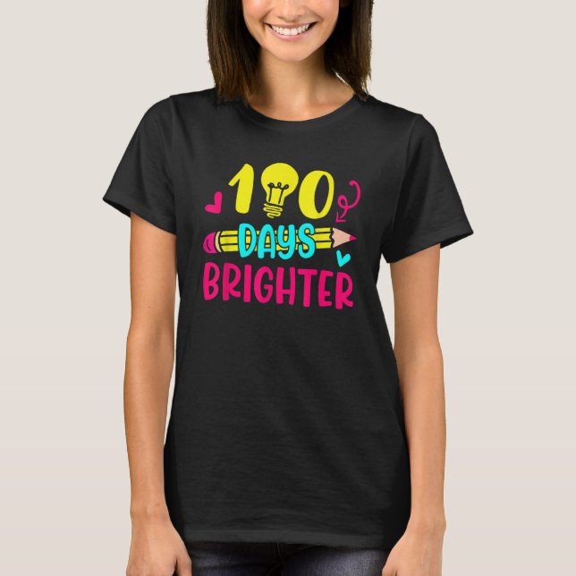 100 Days Brighter Happy 100 Days Of School Pencil  T-Shirt (Front)