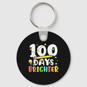 100 Days Brighter Happy 100th Day Of School Keychain