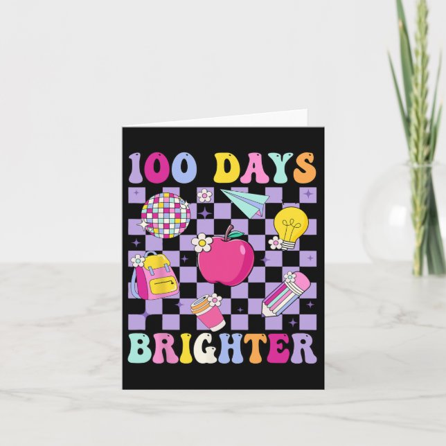 100 Days Brighter Retro Disco 100th Day Of School  Card (Front)