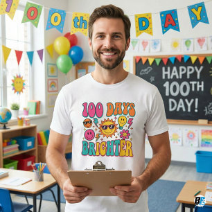 100 Days Brighter Retro Groovy 100th Day Of School T-Shirt