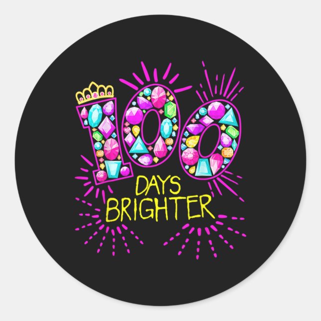 100 Days Brighter Teacher Girls 100 Days Of School Classic Round Sticker (Front)