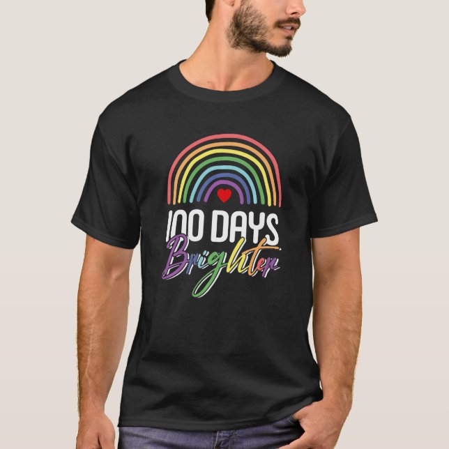 100 Days Brighter  Teacher Student Vaporware Rainb T-Shirt (Front)
