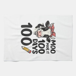 100 Days Cow Shirt Vintage Engraving School Design Kitchen Towel