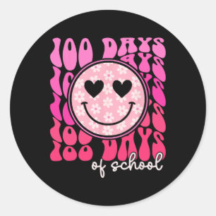 100 Days Day Of School Pink Daisy Smile Face Teach Classic Round Sticker