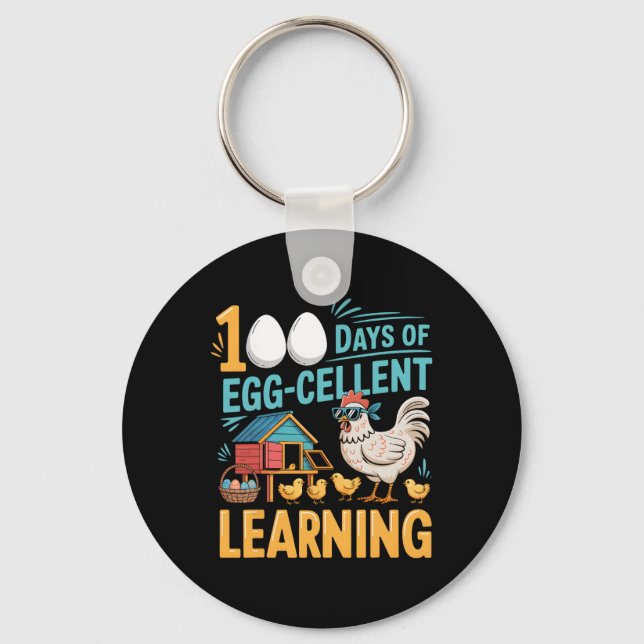 100 Days Egg-stra Smarter Funny Chicken 100th Day  Keychain (Front)