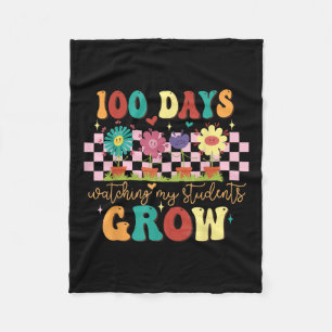 100 Days Growing Boho Flowers Teacher 100th Day Fleece Blanket