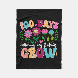 100 Days Growing Boho Flowers Teacher 100th Day Fleece Blanket