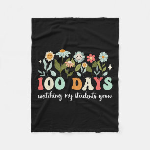 100 Days Growing Boho Flowers Teacher 100th Day Fleece Blanket