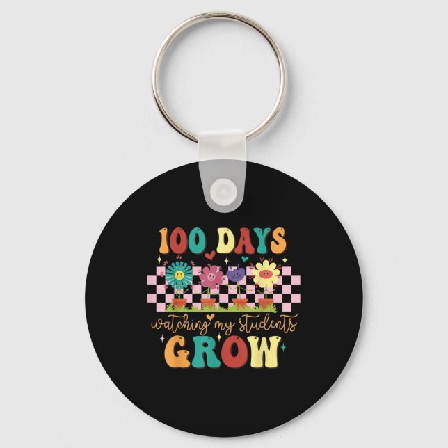 100 Days Growing Boho Flowers Teacher 100th Day Keychain (Front)