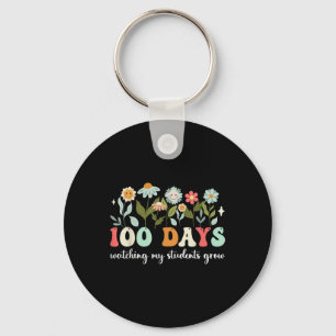 100 Days Growing Boho Flowers Teacher 100th Day Keychain