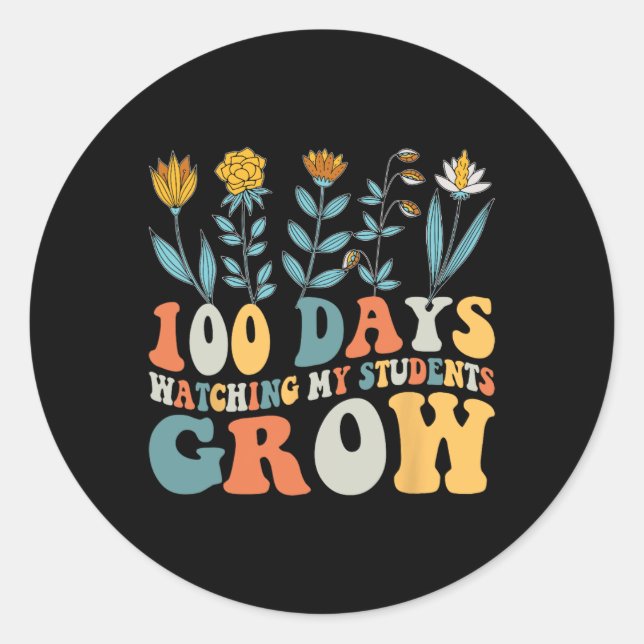 100 Days Growing Boho Flowers Teacher 100th Day Of Classic Round Sticker (Front)
