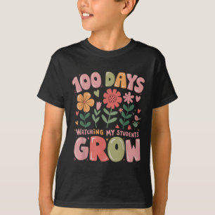 100 Days Growing Retro Flowers Teacher 100th Day T-Shirt