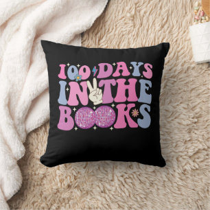 100 Days In The Books Disco Ball Groovy Retro Throw Pillow