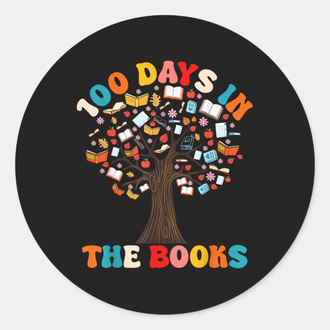 100 Days In The Books Reading Teacher 100th Day Classic Round Sticker (Front)