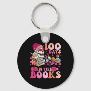 100 Days In The Books Reading Teacher Skeleton Val Keychain