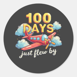 100 Days Just Flew By Airplane 100 days Of School Classic Round Sticker