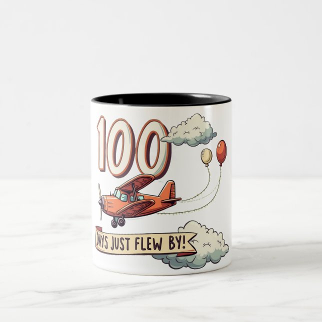 100 Days Just Flew By Two-Tone Coffee Mug (Center)