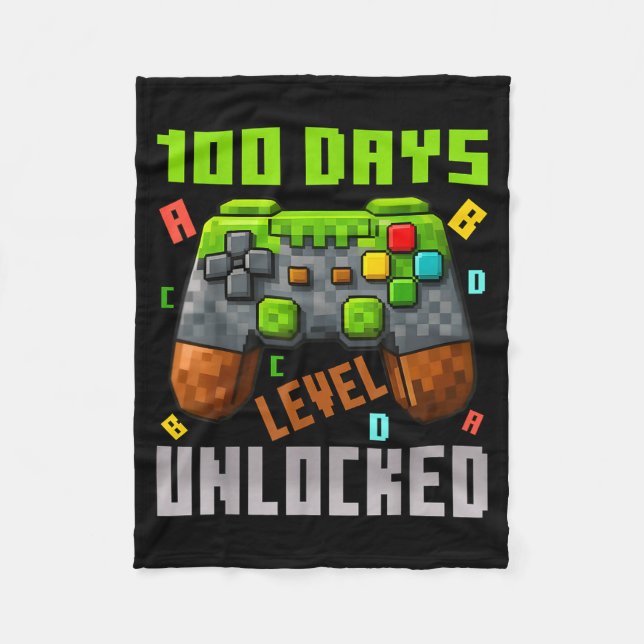 100 Days Level Unlocked Gaming 100 Days Of School  Fleece Blanket (Front)