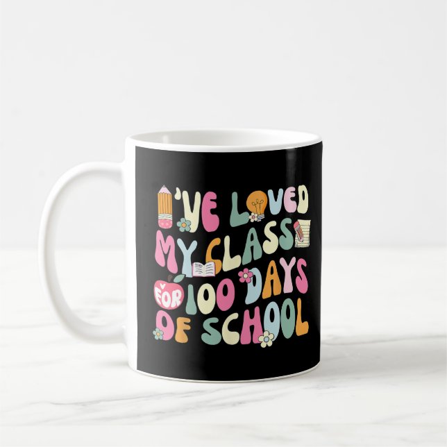 100 Days Loved My Cl Retro Teacher 100th Day Of Sc Coffee Mug (Left)