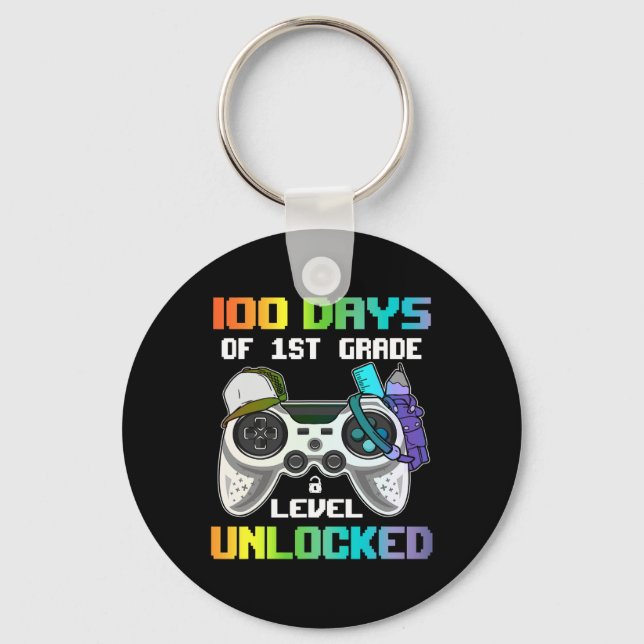 100 Days Of 1st Grade Level Unlocked Gamer Video G Keychain (Front)