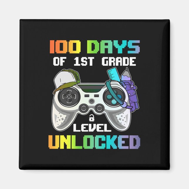 100 Days Of 1st Grade Level Unlocked Gamer Video G Magnet (Front)