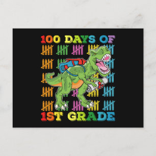 100 Days Of 1st Grade T Rex Dinosaur School Postcard