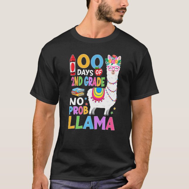 100 Days of 2nd Grade No Probllama 100th Day Girls T-Shirt (Front)