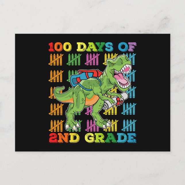 100 Days Of 2nd Grade T Rex Dinosaur School Postcard (Front)